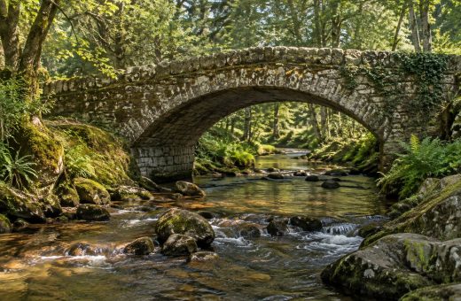 Follow the path across the old stone bridge — AI-generated editorial illustration